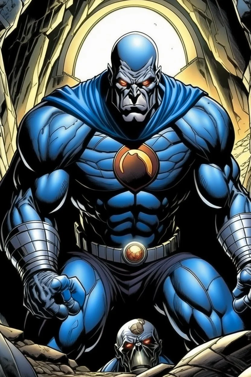 darkseid with diamond ring, inside Batman's cave