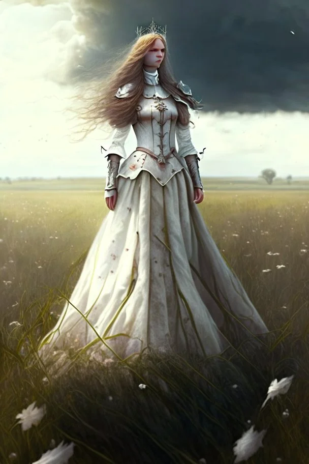 fantasy princess standing on the field civil clothes