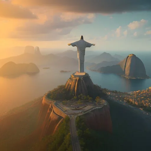 Christ the Redeemer, beautiful, landscape,sunset, unreal engine 5, cinematic lighting, photorealistic, realistic, hyper detailed, 8k, octane render, cinema 4d