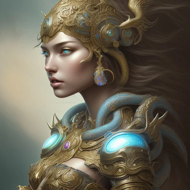 sango fantasy, fantasy magic, intricate, sharp focus, illustration, highly detailed, digital painting, concept art, matte, artgerm and paul lewin and kehinde wiley, masterpiece silver dragon head golden African nice breast Afo woman turquoise waves