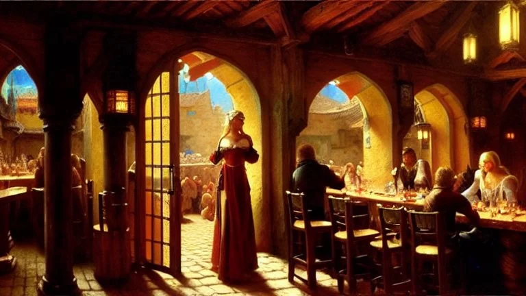 fullbody portrait 'beautiful face blonde massiveboobs medieval wench on tavern in medieval city',painting by gaston bussiere, greg rutkowski, yoji shinkawa, yoshitaka amano, tsutomu nihei, donato giancola, tim hildebrandt, oil on canvas, cinematic composition,sharp image, extreme detail,((fit full head inside picture)),32k