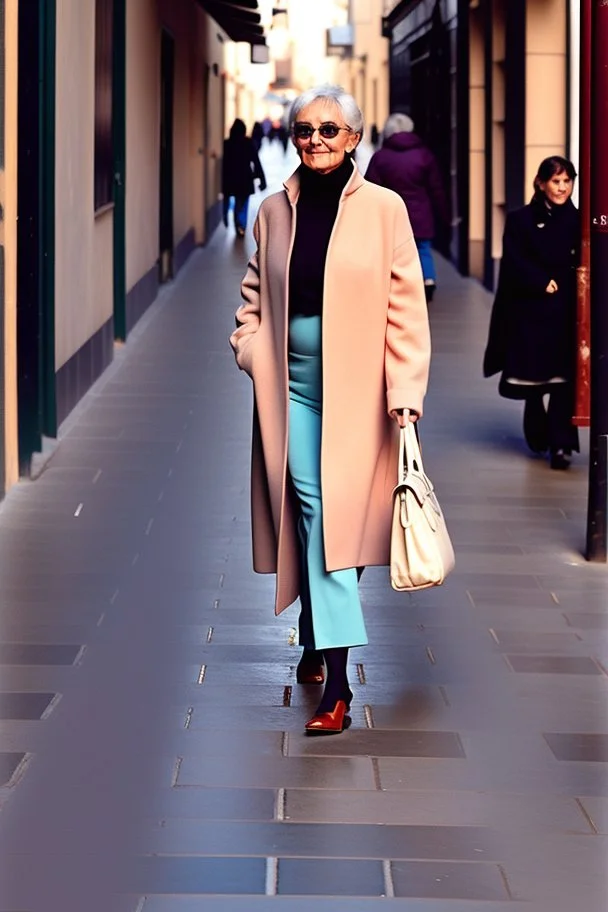 mujeres de 55 años caminando por una céntrica calle de una ciudad española, visten ropa de segunda mano, abrigo y jersey de cuello alto, es la moda y es tendencia, fotografía real, de cara a la cámara