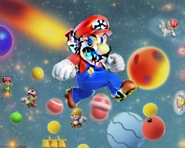 super mario in spacesuit, with planets, 8k, realistic