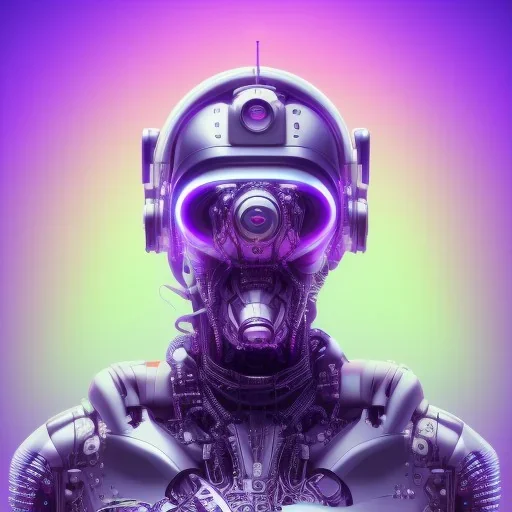 A beautiful portrait of a cyborg monkey purple neon color scheme, high key lighting, volumetric light high details psychedelic background