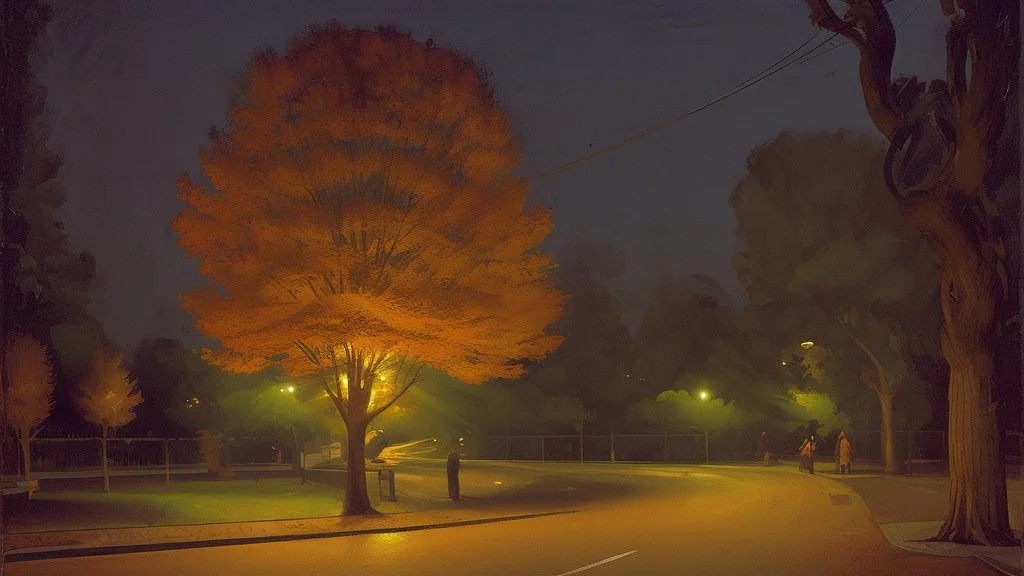 fall tree under Streetlight by Andrea del sarto