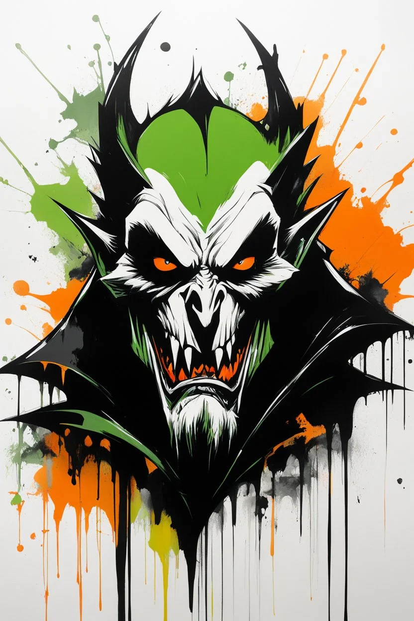 graffiti art of cartoon Dracula monster, elaborate acrylic spray paint by Yoji shinkawa + nick Edwards style with bold brushstrokes, romantic, glazing, orange, green, yellow, white