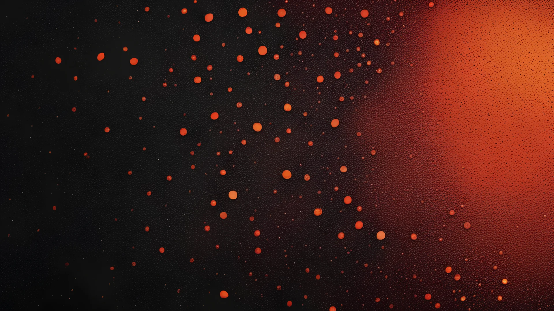 Red orange white illuminated spots on black, grainy color gradient background, noise texture effect, copy space