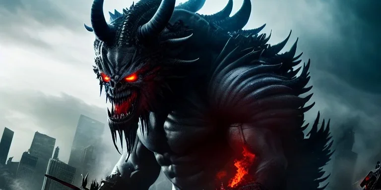 apocalypse, chaotic, magnificent, realistic, colorful, massive, epic, cinematic, 8k, HD, Ultra High Definition, photo film, film grain, hyper-detailed, Hell, Detailed Anthropomorphic Demon