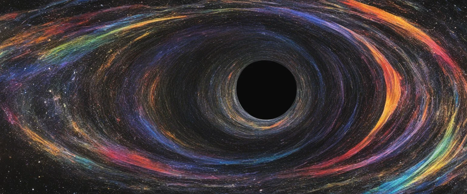 colorful, rainbow, A visually striking and abstract representation of the void and a black hole, utilizing dark hues and dynamic shapes to evoke the enigmatic and powerful aspects of cosmic emptiness, (visually striking abstract representation:1.4), (the void and black hole:1.5), (dark hues and dynamic shapes:1.3), (expressive and cosmic ambiance:1.2), drawing inspiration from abstract interpretations of the cosmic void and black hole phenomena