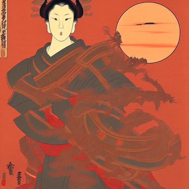  Ukiyo-e style, red sun