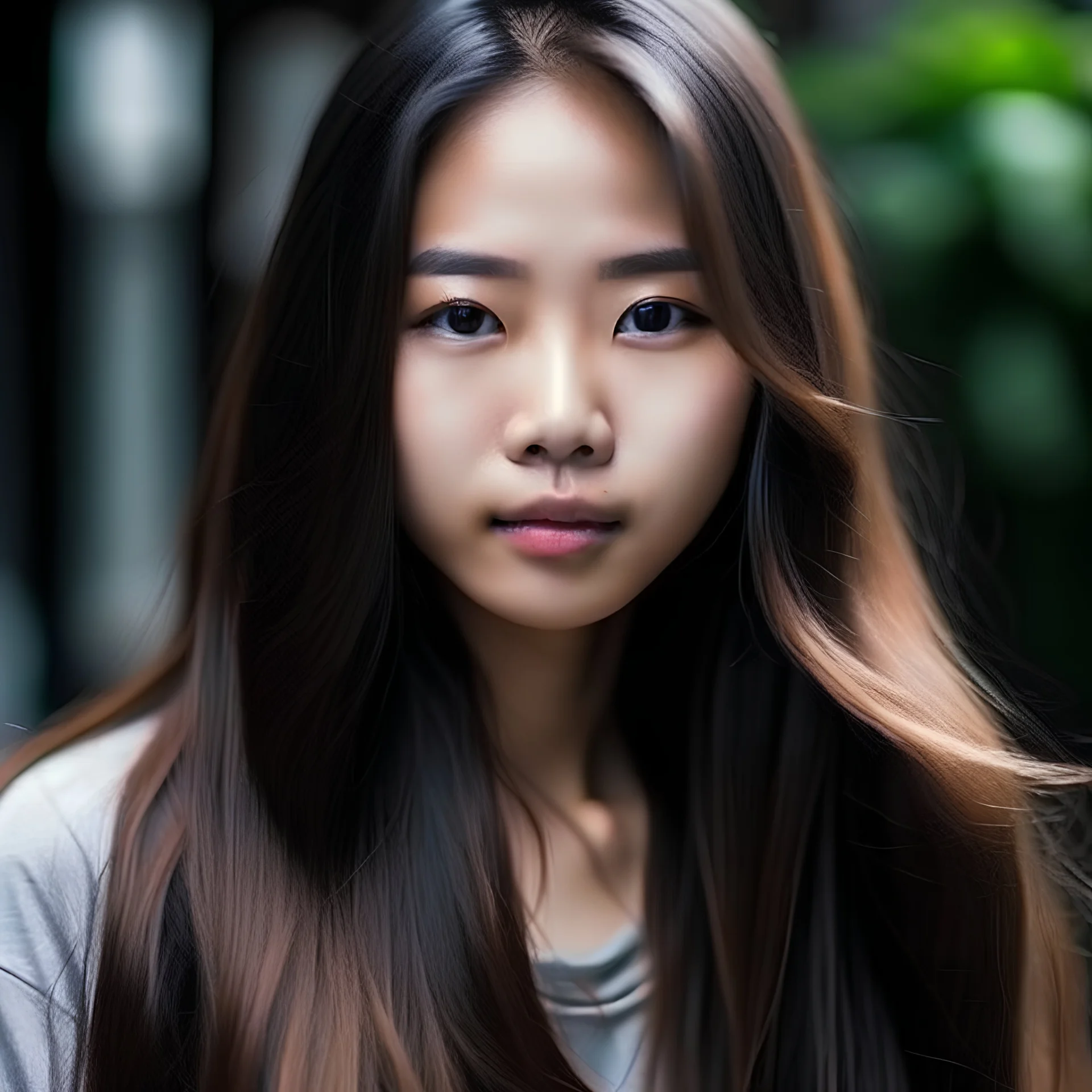 Asia real girls face with long hair