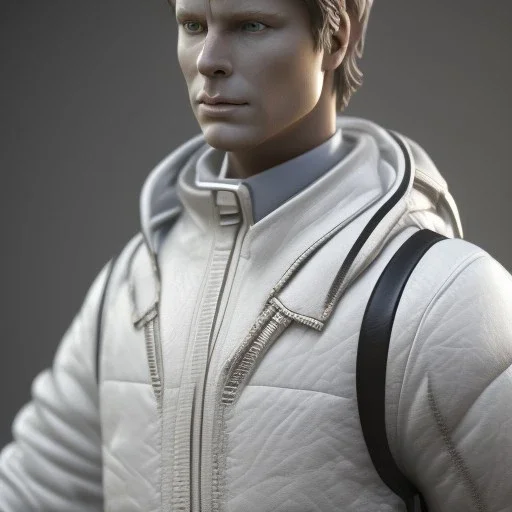 White sculpture Marty mcfly, full body, full of details, realistic, Rome sculpture style,bokeh, hight definition, 8k,