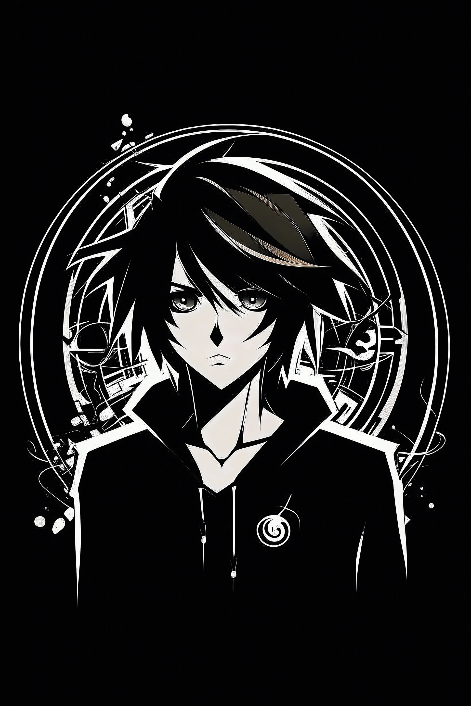 Anime logo , it's black, music, smybolism, male
