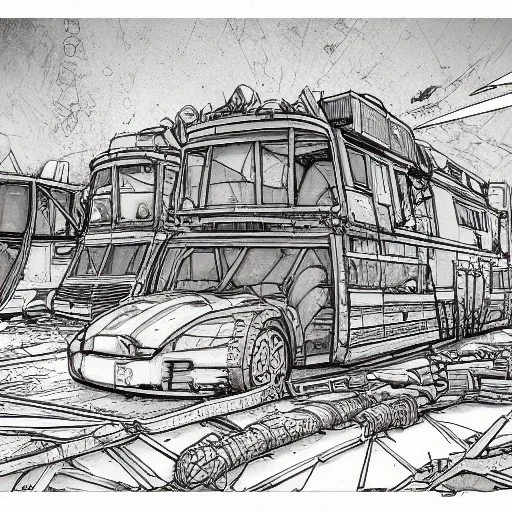  line Art coloured, destroyed, post apocalyptic,