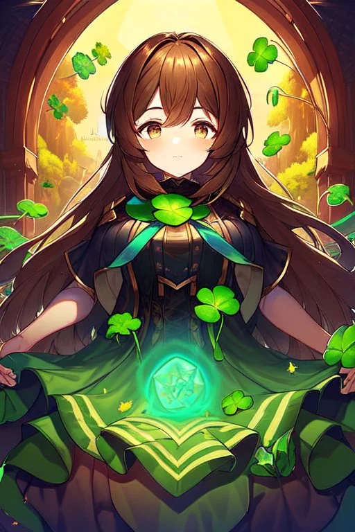 rave poster with Four-leaf clover girl with brown hair and catears