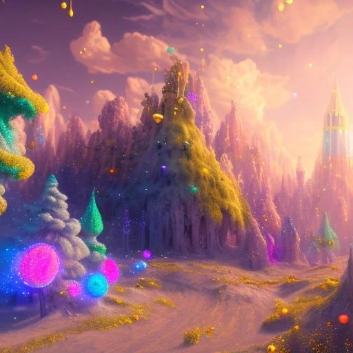 blue gold and violet landscape with multicolored crystals falling from the sky, full of details, smooth, bright sunshine，soft light atmosphere, light effect，vaporwave colorful, concept art, smooth, extremely sharp detail, finely tuned detail, ultra high definition, 8 k, unreal engine 5, ultra sharp focus