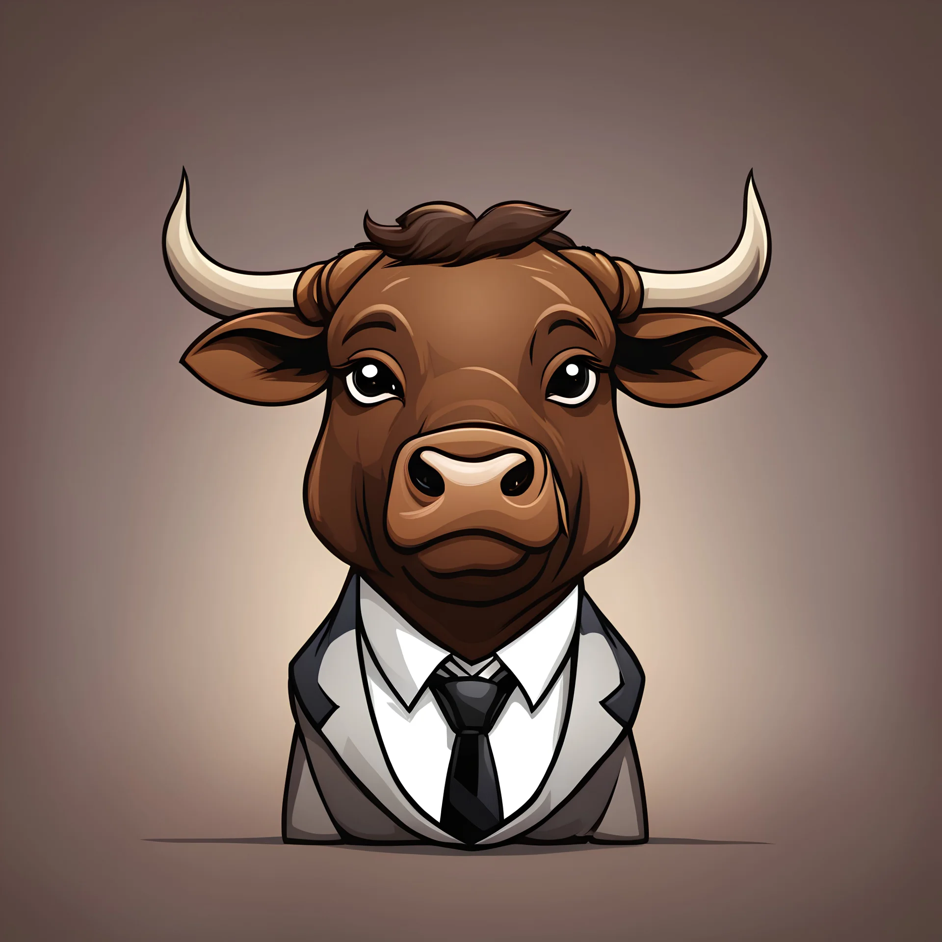 A cartoon royal game image of a brown bull with horns wearing a white shirt and black tie. He has sad face.