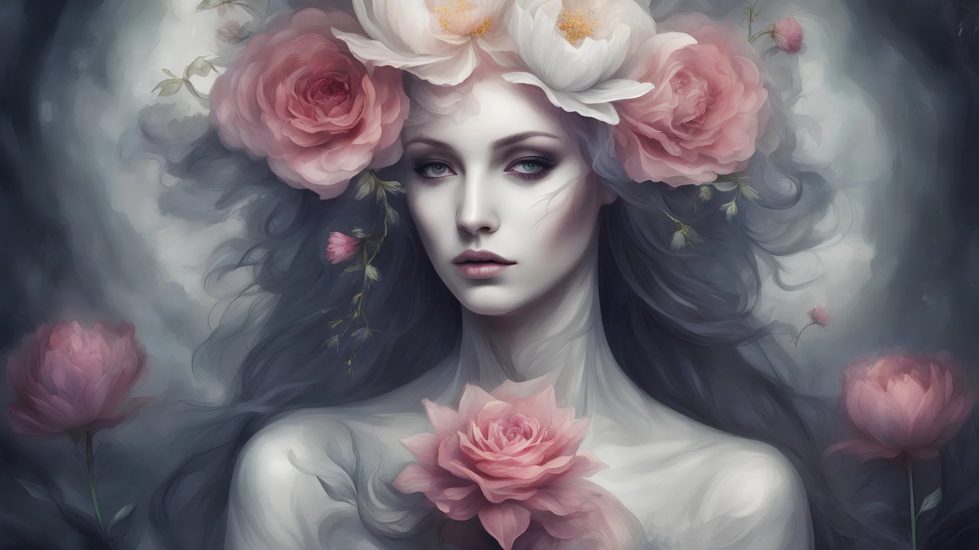 beautiful woman phantom, flower, mysticism