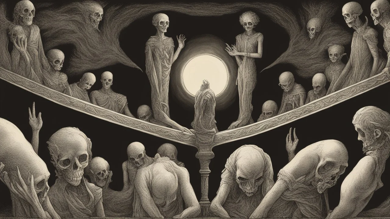 The eerie image exudes an aura of mystery and horror. It features a cryptic symbol centered around the concept of "The Hidden World Government." Dark, shadowy colors permeate the image, creating a stark contrast between light and darkness, evoking spine-chilling suspense. Carefully drawn details reveal hidden hands that draw attention, hinting at secrecy and the unseen forces that control the world. The ominous, darkened sky and an atmosphere tainted with mystery intensify the sense of horror a