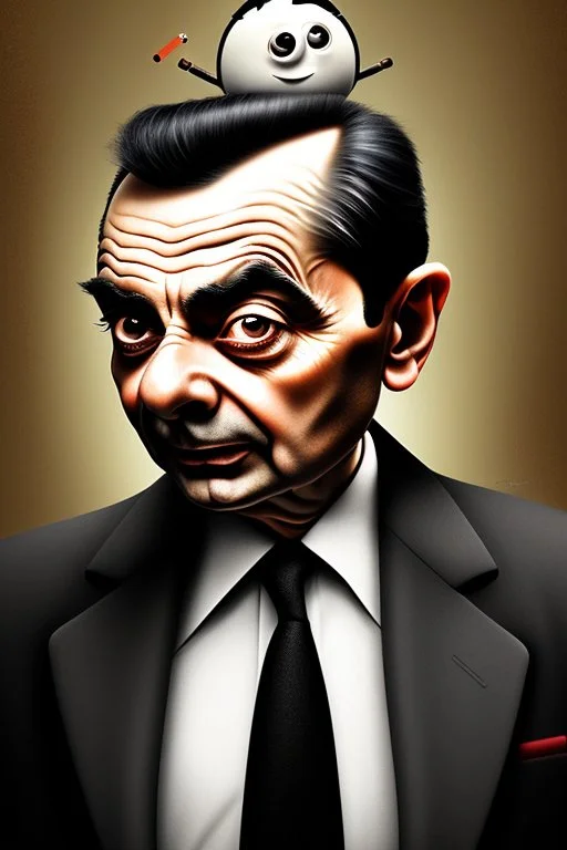 mr bean as the mafia godfather, 4k, trending art, weird perspective, realism, spray paint, chalk