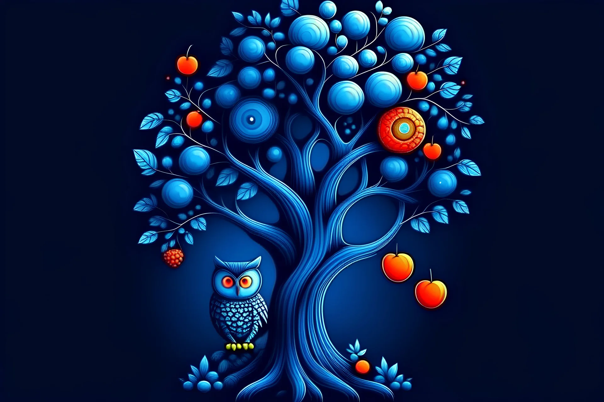 Technology things with Tree with owl strawberry night blue