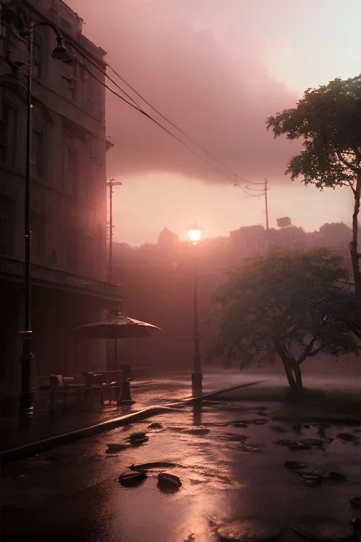 photo of a ultra realistic rain streak of lighting, dramatic light, pale sunrise, cinematic lighting, battered, low angle, trending on artstation, 4k, hyper realistic, focused, extreme details, unreal engine 5, cinematic, masterpiece, art by studio ghibli, intricate artwork by john william turner