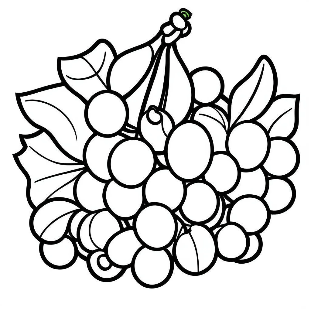 bold and easy Coloring page for toodlers, with a simple grape, very Bold outlines and white background, minimum amount of details, very simple, very thick outlines