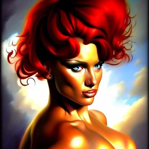 portrait of busty atletic young beautiful Red Sonja Boris Vallejo styles