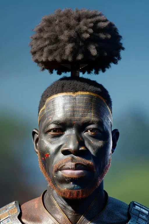 african head portrait, warrior costume, village, meditation, woods, galaxy sky, 8k quality