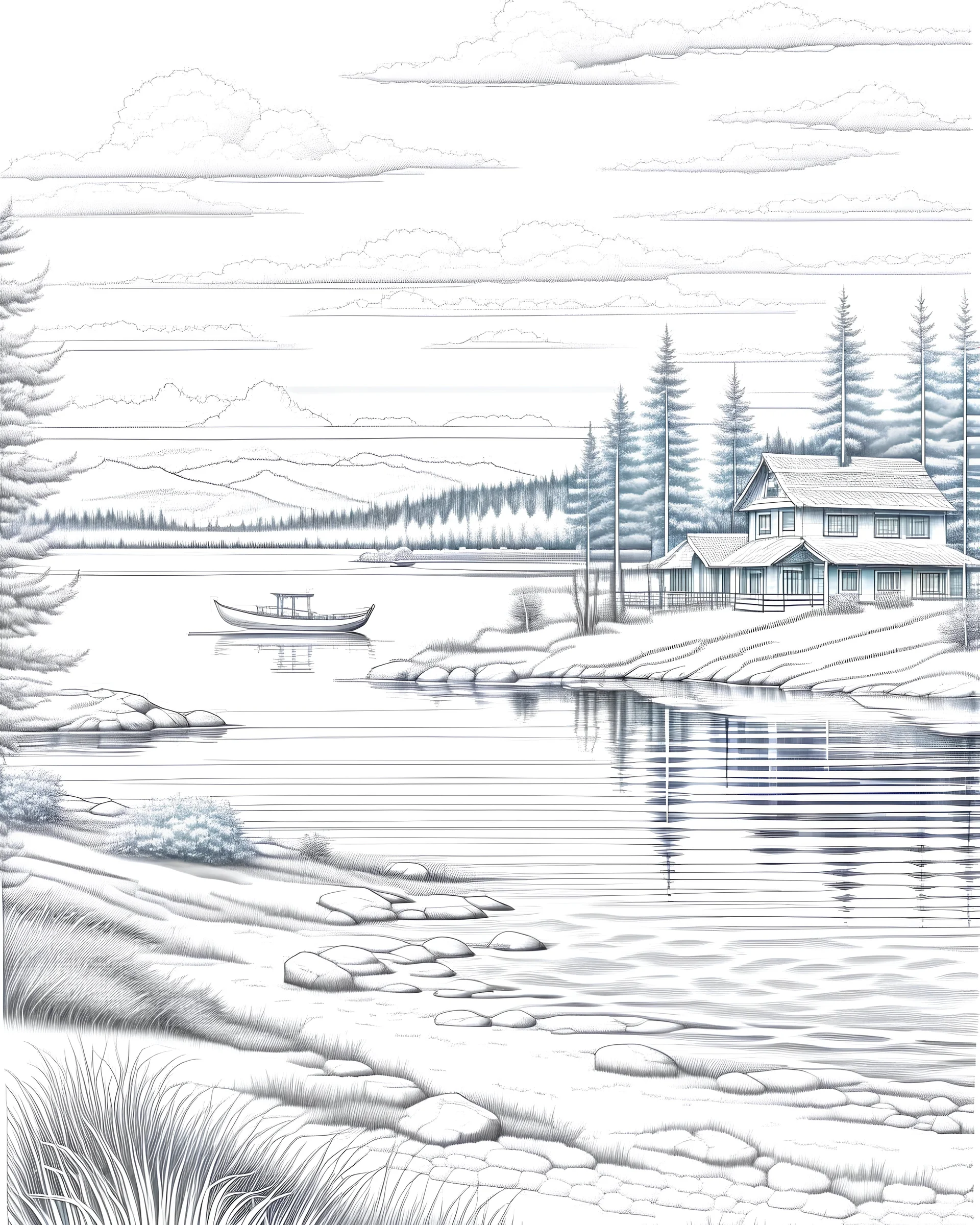 beautiful coloring pages:"Epic shot of Sweden, ultra detailed lake with an ren dear, nostalgic vintage, ultra cozy and inviting, wonderful light atmosphere, fairy, little photorealistic, digital painting, sharp focus, ultra cozy and inviting, wish to be there. very detailed, arty, should rank high on youtube for a dream trip.,