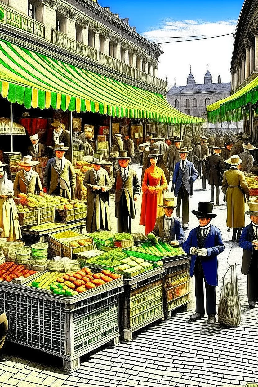 1890s new york city market people socialicing in the sun digital art