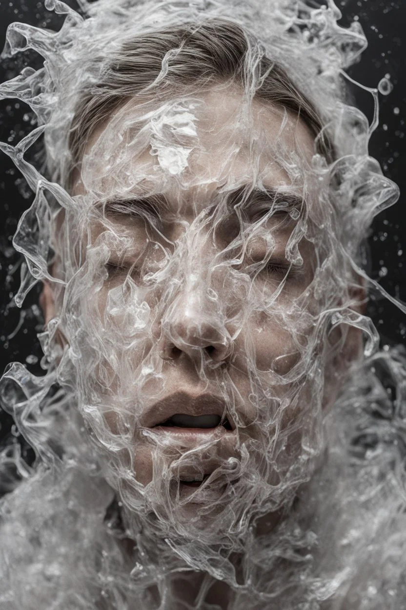 Capture the essence of anxiety through an art piece depicting a person's struggle with overwhelming pressures with a vacuumed plastic covering a person's face and he can't breath