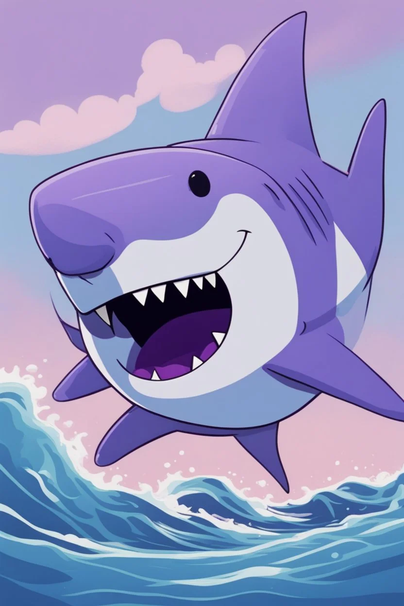 A purple shark in the style of the show Bluey.