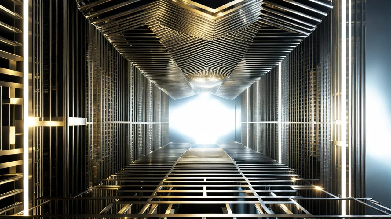 a 3d fractal stage structre made of metallic color 3d structures, pertty artistc background,dynamic lights