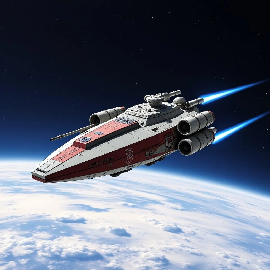 Star Wars styled small freighter ship wth side turrets