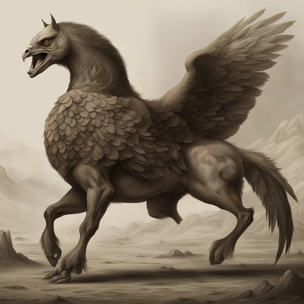 A creature with a combination of an eagle's head and a horse's body