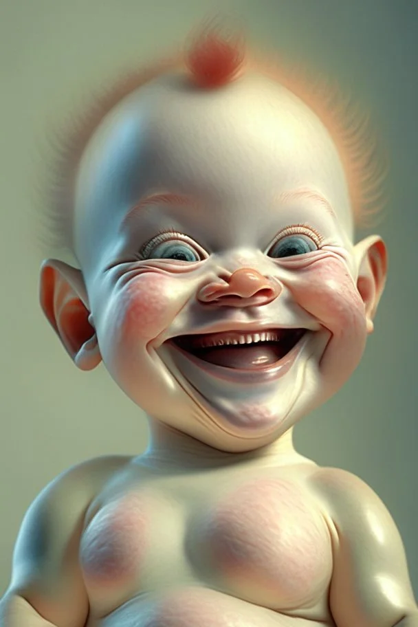 kewpie doll smiling, 3D, hyper-realistic