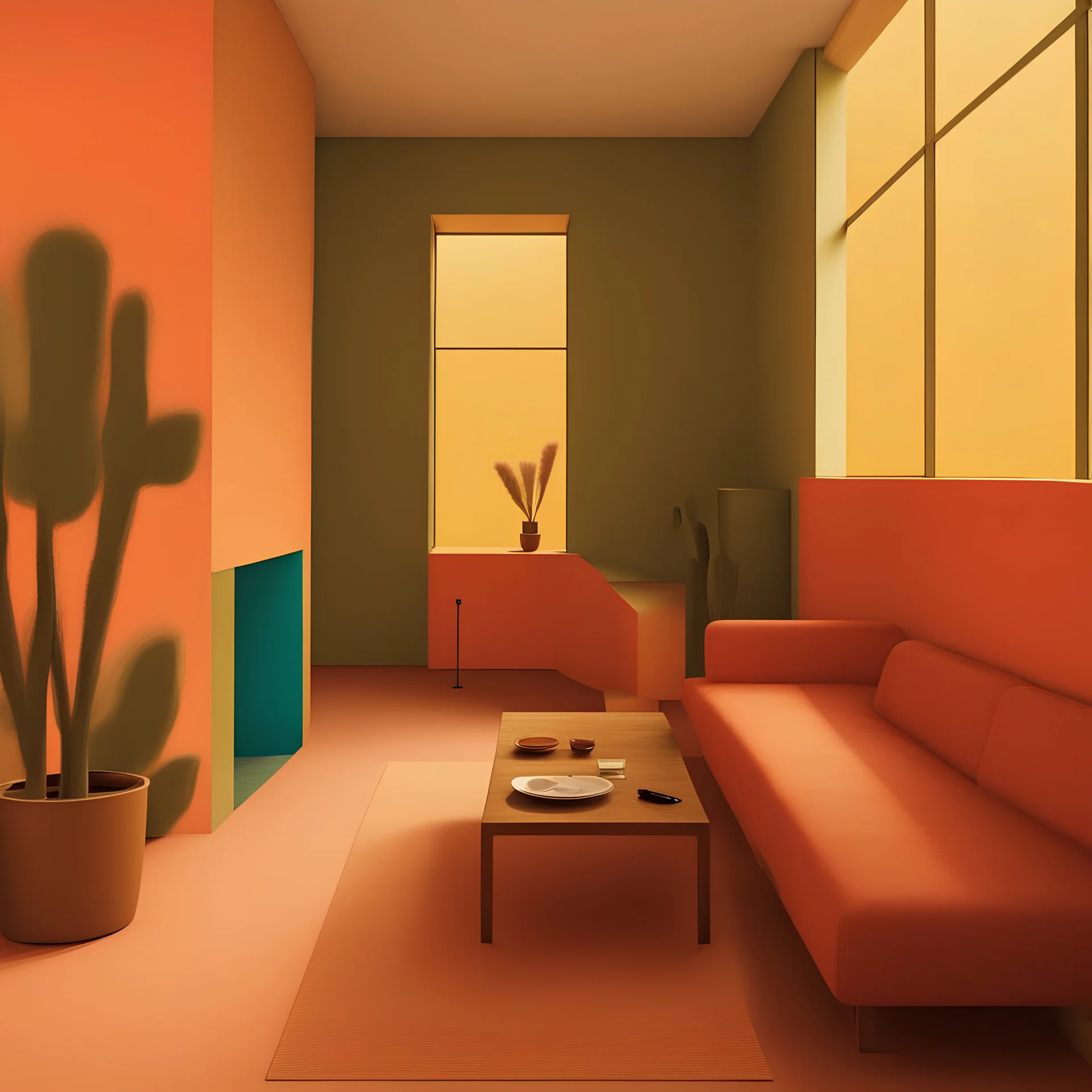 interior in the style of Luis Barragan with paintings