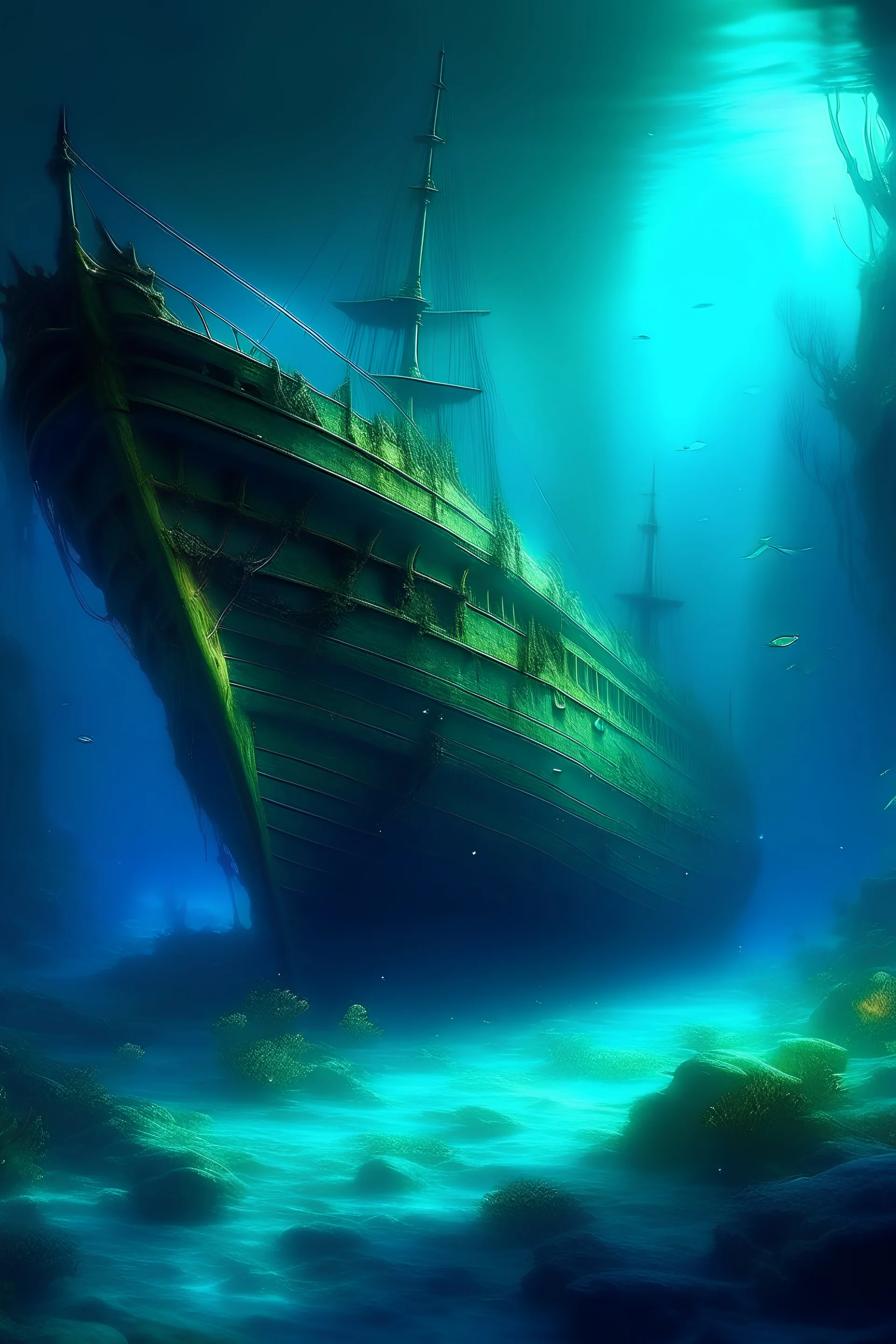 ship under water walk back pastel drow night star