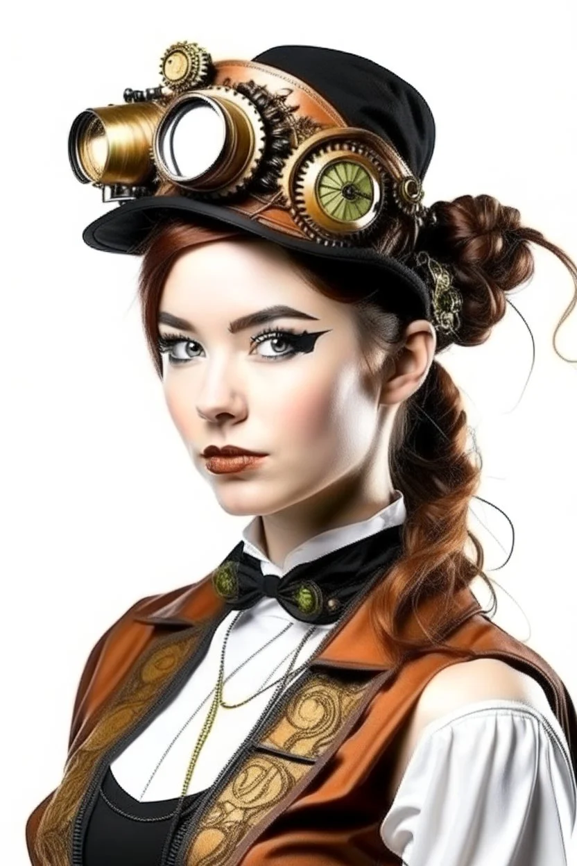 portrait of a steampunk lady on a white background