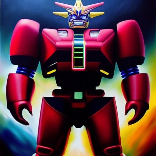 Ultra detailed fullbody Portrait in oil on canvas of Megazord with armor,intense stare,extremely detailed digital painting, extremely detailed face,crystal clear Big eyes, mystical colors ,perfectly centered image, perfect composition, rim light, beautiful lighting,masterpiece,8k, stunning scene, raytracing, anatomically correct, in the style of robert e howard and Ken Kelley and Ohrai Noriyoshi and Simon Bisley and tomzj1