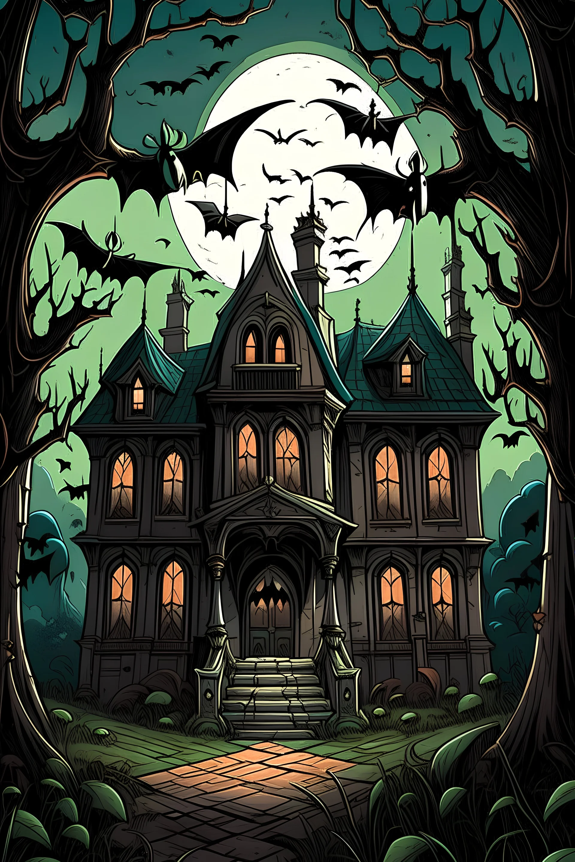 in a decrepit, abandoned mansion, a colony of bats has made their home. One Halloween night, a curious group of kids decides to explore the haunted mansion. Little do they know, the bats have some surprises in store for them