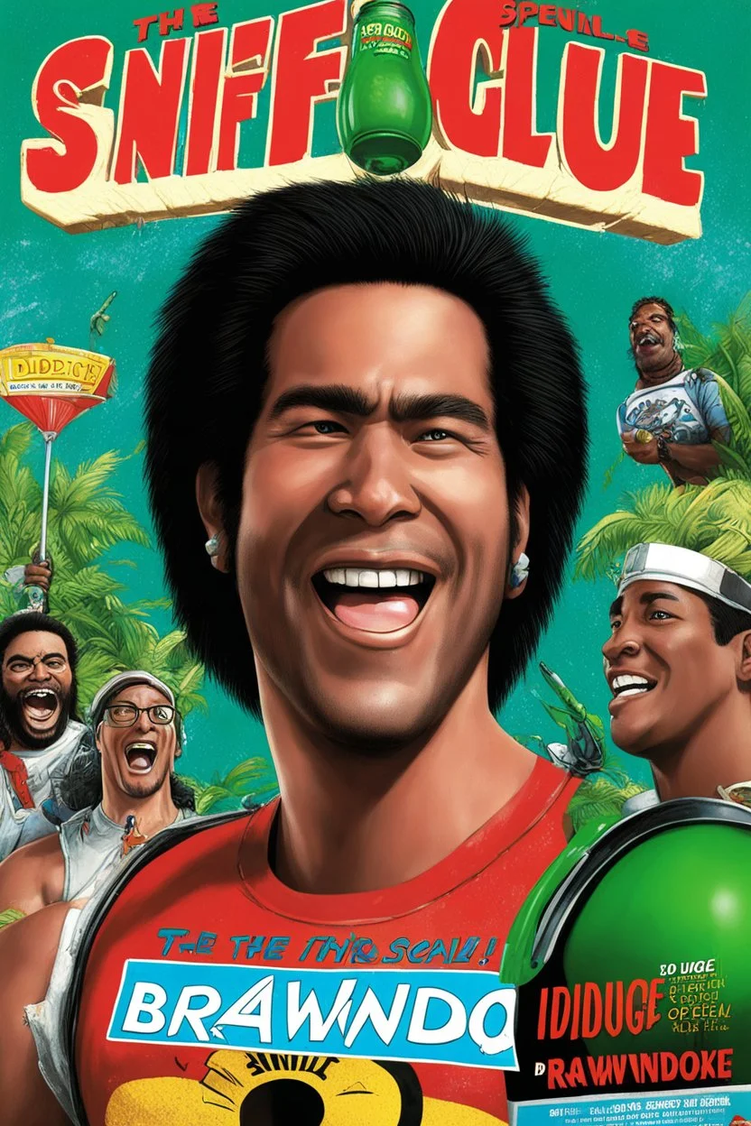 SNIFIIN'GLUE magazine cover by ike Judge for a special issue on the movie Idiocracy (2006), guest star: the green bottle of Brawndo is good for health!