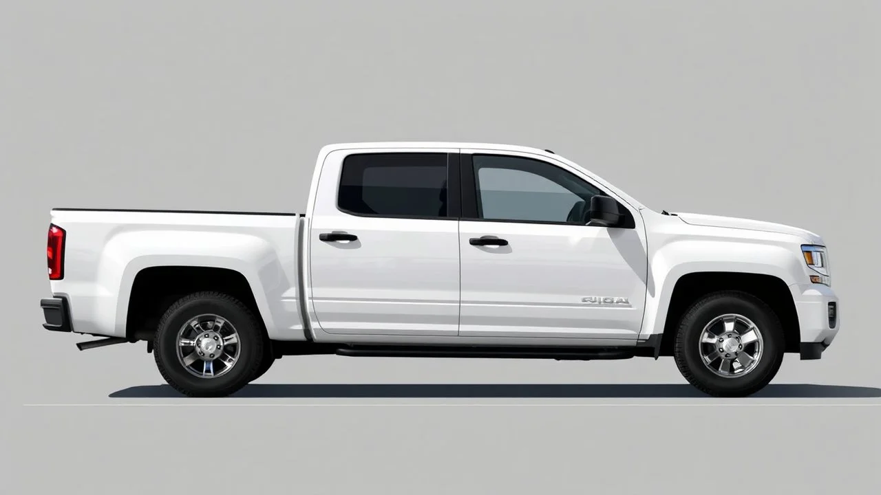 side of a generic pickup truck(white, mega cab), digital illustration