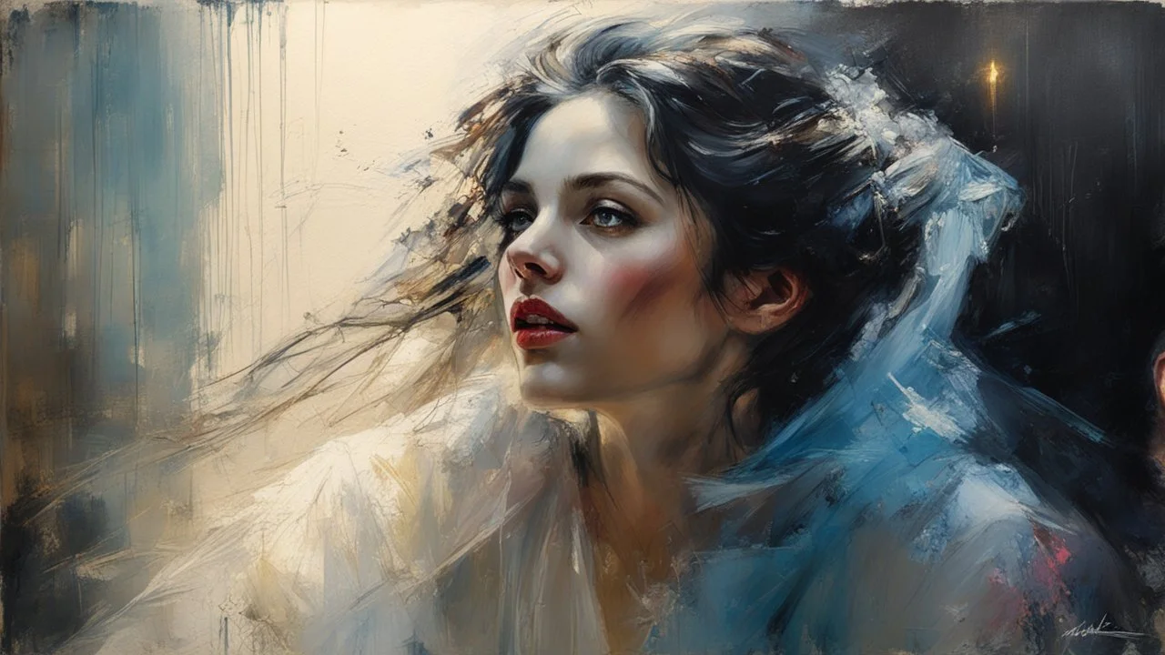 Portrait of a Man and a Stunningly Beautiful Woman Made of Tulle, Detailed Fabric Painting, Candlelight Insanely detailed painting by Pino Daeni, Jeremy Mann, Carne_Griffiths, Vadim Kashin, James Gurney, texture, 16k resolution, fine art, natural light, beautiful