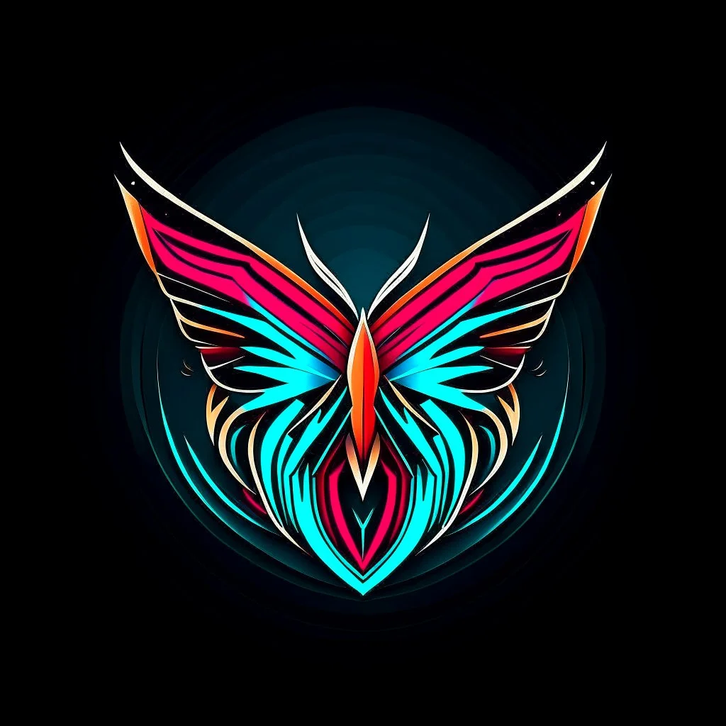 symetry!!, butterfly!!, view from a side, wings waving, logo, NFT, futuristic, curves, lines, simple, gradient, creative, falcon, eagle