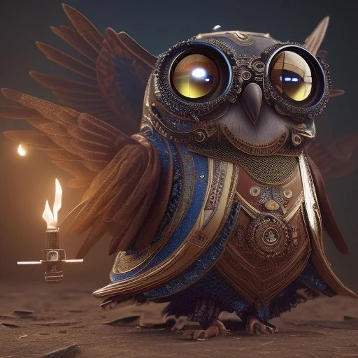 Steampunk Owl, tilt shift,miniature, extreme detail, Photorealism, macro lens 24mm, cinema4d, HDR, 8k, unreal engine 5