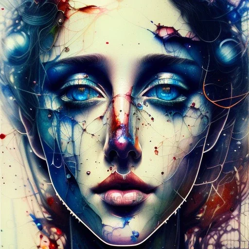 singer Danish MØ face, watercolor illustration by <agnes cecile> <Jackson Pollock>, darkblue tones,intricate detail , soft smooth lighting, soft pastel colors,Danish singer MØ face, Abstract Yoji Shinkawa, red tones,nice cyberpunk, dark tones, high lighting