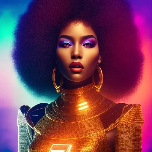 full body shot, masterpiece, best quality, family of three, black skinned, sparkling eyes, fluorescent skin, colorful makeup, hip hop , highly detailed body, afrofuturism, scifi, sun light, 4K, RAW, depth of field, high contrast, realistic details, 24mm