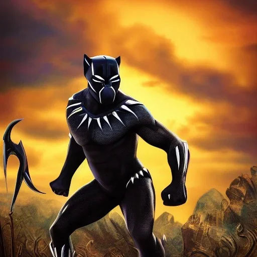 Fantasy, Nigeria artist, olamide badoo as black panther, heroic, award winning, insanely detailed, sunlit, realistic, ocean,acrylic paint, 8k resolution, hdr, trident